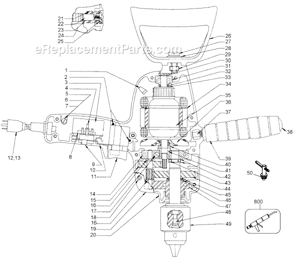 Page A Diagram and Parts List for 7250 Type A Black and Decker Electric Drill